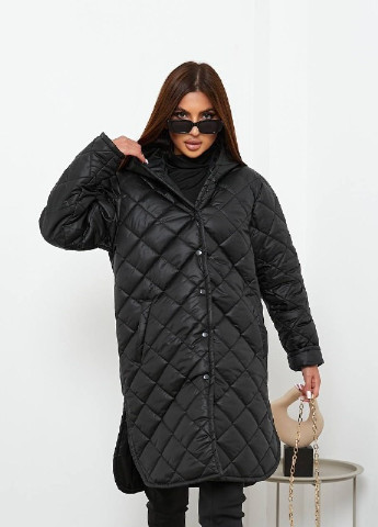 Черная зимняя женское стеганое пальто Hand Made