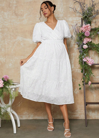 Белое вечернее, кэжуал платье для беременных с юбкой-солнце, в стиле ампир SHEIN однотонное