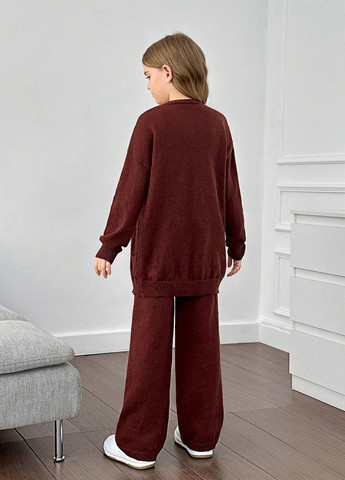 Коричневый летний костюм (кардиган, топ, брюки) SHEIN