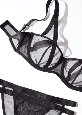 Чёрный балконет бюстгальтер Victoria's Secret с косточками полиамид