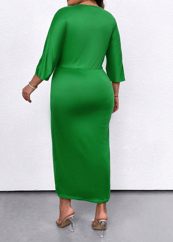 Изумрудное кэжуал платье на запах SHEIN однотонное