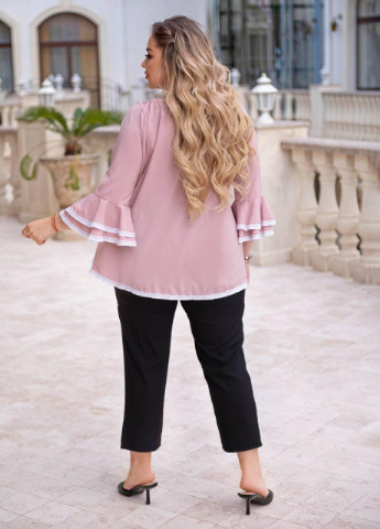 Темно-розовая женская блуза рюши софт с кружевной отделкой пудрового цвета р.50/52 357847 New Trend