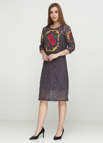 Темно-серое кэжуал платье ЕтноМодерн с цветочным принтом