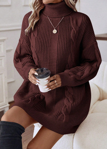 Коричнева кежуал сукня сукня светр SHEIN однотонна