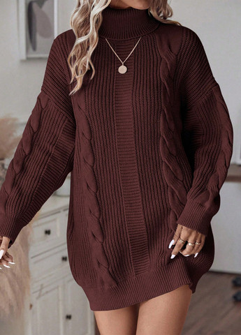 Коричнева кежуал сукня сукня светр SHEIN однотонна