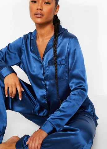 Синяя домашний рубашка однотонная Boohoo