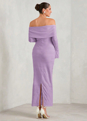 Лиловое вечернее платье для беременных футляр, с открытыми плечами SHEIN однотонное