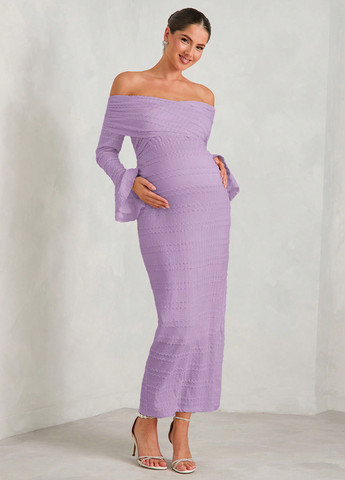 Лиловое вечернее платье для беременных футляр, с открытыми плечами SHEIN однотонное