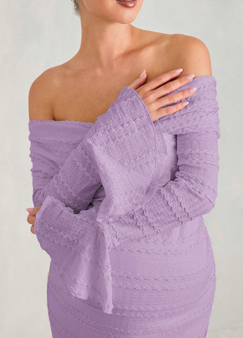 Лиловое вечернее платье для беременных футляр, с открытыми плечами SHEIN однотонное