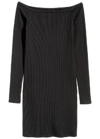 Черное кэжуал платье с открытыми плечами H&M однотонное