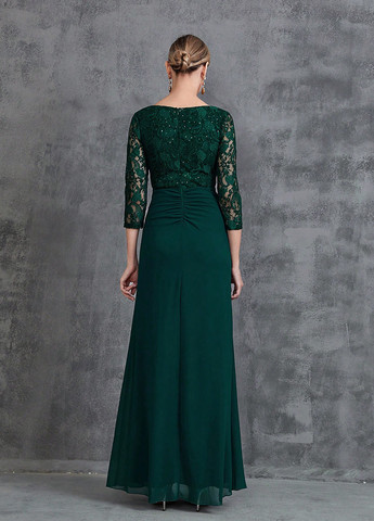 Темно-зеленое праздничный, вечернее платье клеш SHEIN однотонное