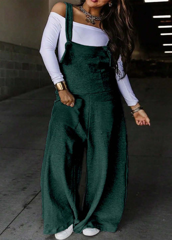 Комбинезон SHEIN комбинезон-брюки меланж темно-зелёный кэжуал полиэстер, трикотаж
