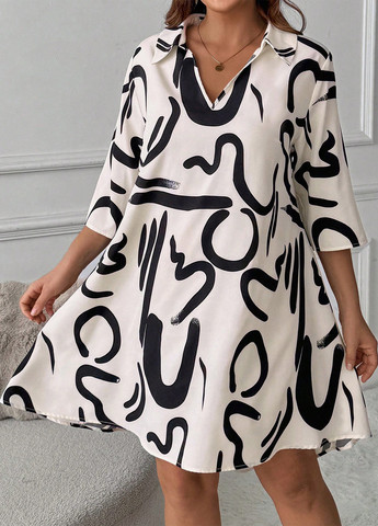 Кремова кежуал сукня а-силует SHEIN з абстрактним візерунком