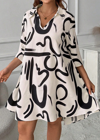 Кремова кежуал сукня а-силует SHEIN з абстрактним візерунком