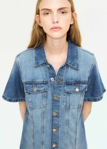 Голубое джинсовое, кэжуал платье а-силуэт H&M градиентное ("омбре")