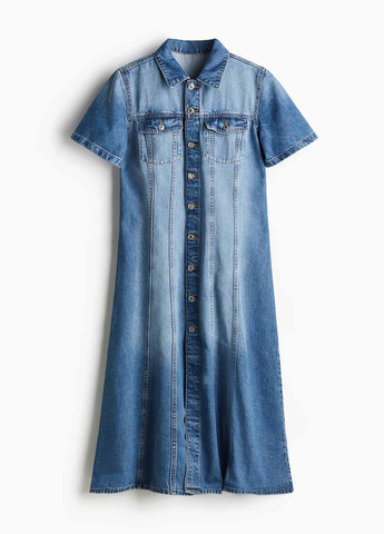 Голубое джинсовое, кэжуал платье а-силуэт H&M градиентное ("омбре")