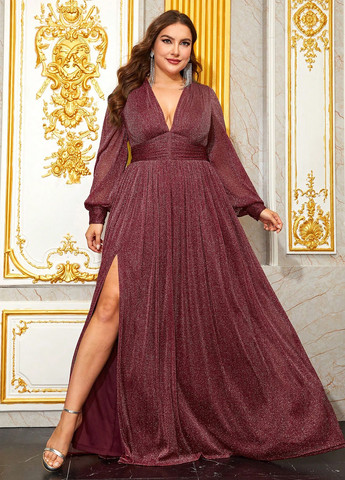 Бордовое вечернее платье в стиле ампир, с юбкой-солнце SHEIN с узором «перец с солью»