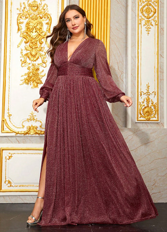 Бордовое вечернее платье в стиле ампир, с юбкой-солнце SHEIN с узором «перец с солью»