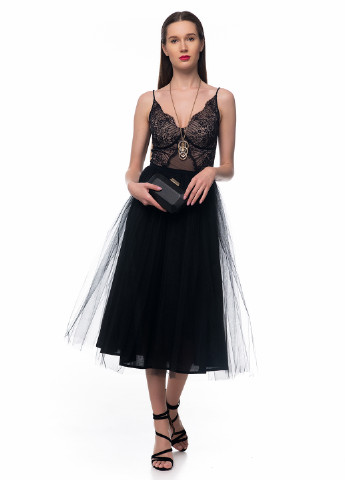 Чорна коктейльна сукня кльош GENEVIE з квітковим принтом