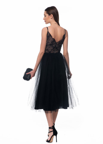 Чорна коктейльна сукня кльош GENEVIE з квітковим принтом