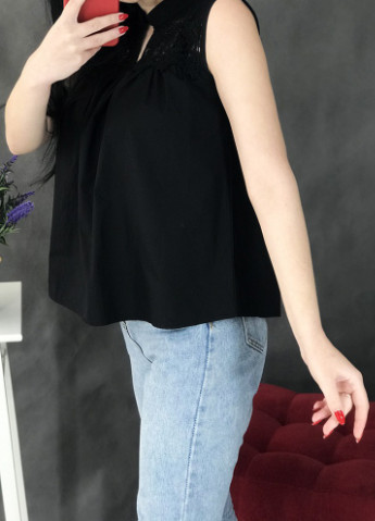 Черная летняя блуза женская черная размер м с баской Arjen