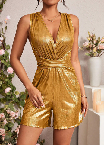 Комбінезон SHEIN комбінезон-шорти однотонний золотистий коктейльний поліестер