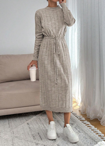Бежевое кэжуал платье платье-свитер SHEIN однотонное