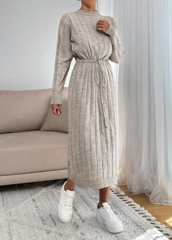 Бежевое кэжуал платье платье-свитер SHEIN однотонное