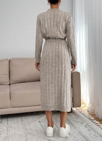 Бежевое кэжуал платье платье-свитер SHEIN однотонное