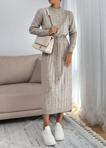 Бежевое кэжуал платье платье-свитер SHEIN однотонное