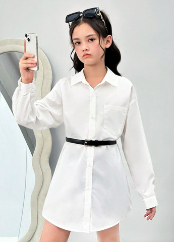 Белая кэжуал рубашка однотонная SHEIN