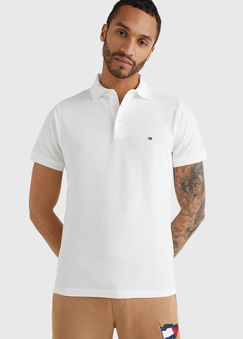 Белая футболка-поло для мужчин Tommy Hilfiger однотонная
