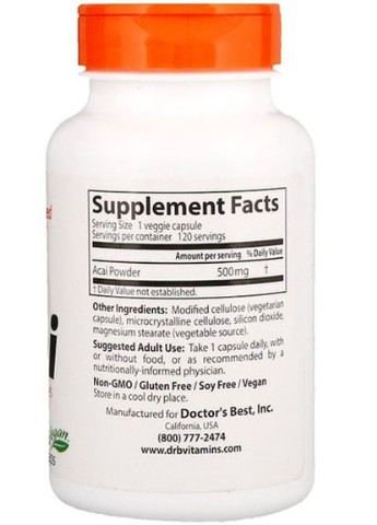 Acai 500 mg 120 Veg Caps DRB-00156 Doctor's Best (256380223)
