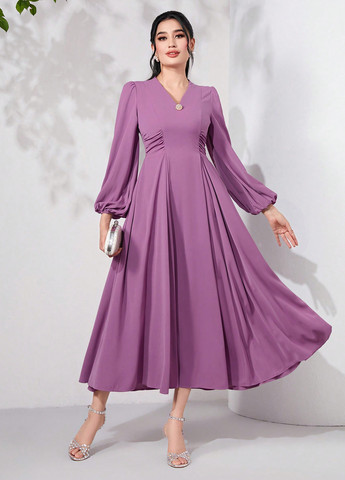 Фиолетовое кэжуал платье клеш SHEIN однотонное