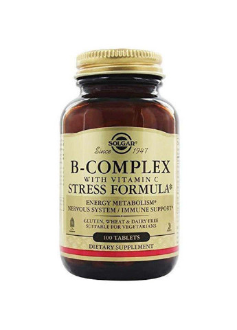 У комплекс B-Complex with Vitamin C Stress Formula 100 Tabs Solgar (253415674)