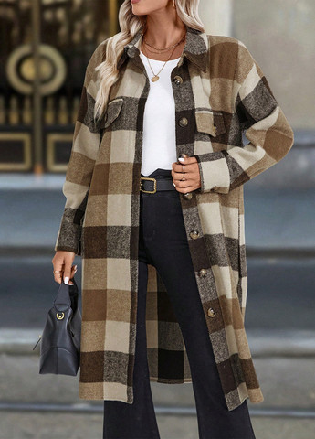 Коричневе демісезонне Пальто пальто-сорочка SHEIN