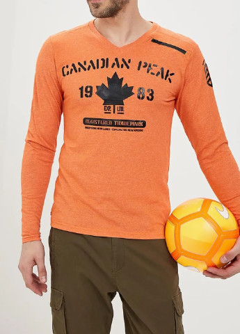 Оранжевый демисезонный кэжуал лонгслив Canadian Peak с надписями