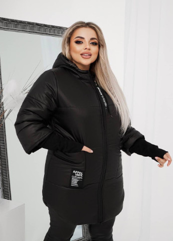 Черная женская куртка из плащевки черного цвета р.60/62 375018 New Trend
