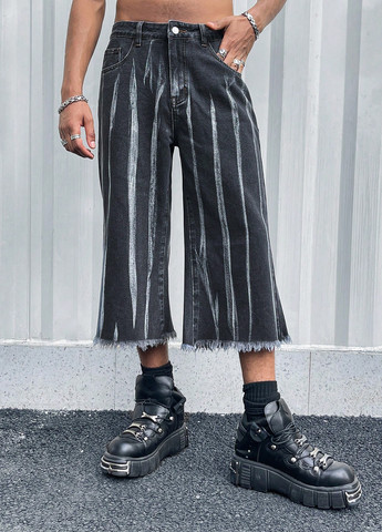 Темно-серые летние прямые, укороченные джинсы SHEIN