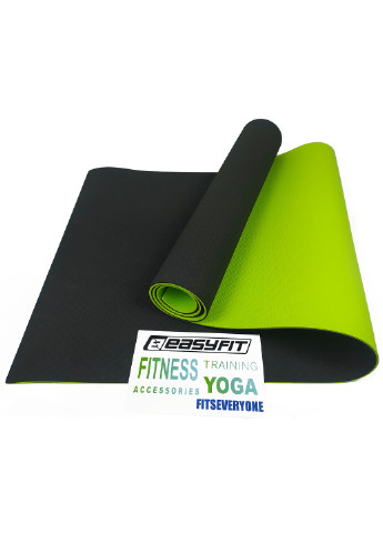 Коврик для йоги и фитнеса (йога мат) TPE+TC 183х61см толщина 6мм двухслойный черный-зеленый EasyFit (237596280)