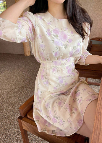 Комбинированное кэжуал платье а-силуэт SHEIN с цветочным принтом