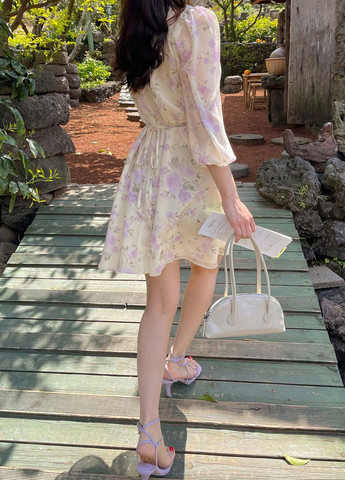 Комбинированное кэжуал платье а-силуэт SHEIN с цветочным принтом