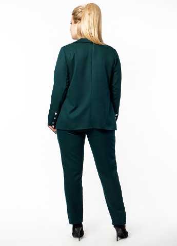 Костюм (блуза, жакет, брюки) Primyana трійка однотонний пляшковий зелений кежуал