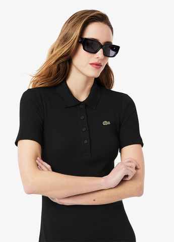 Черное кэжуал платье поло Lacoste однотонное