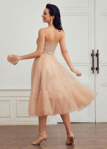 Пудрова святковий сукня з відкритими плечима SHEIN однотонна