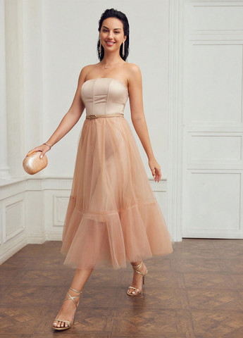 Пудрова святковий сукня з відкритими плечима SHEIN однотонна