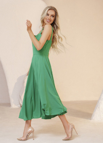Зеленое повседневный платье женское с юбкой-солнце ISSA PLUS однотонное