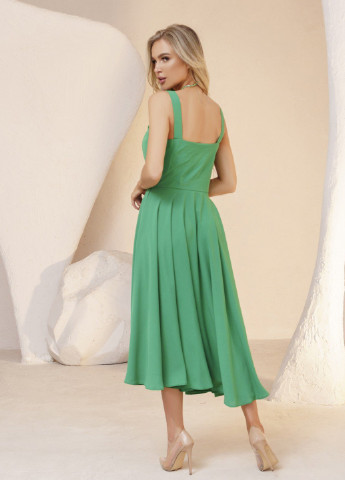 Зелена повсякденний сукня жіноча з спідницею-сонце ISSA PLUS однотонна