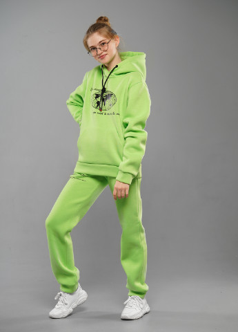 Зелений зимній зелений модний зимовий спортивний костюм з написами брючний Sinthia