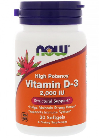Вітамін D-3 2000IU,, 30 желатинових капсул Now Foods (228292191)